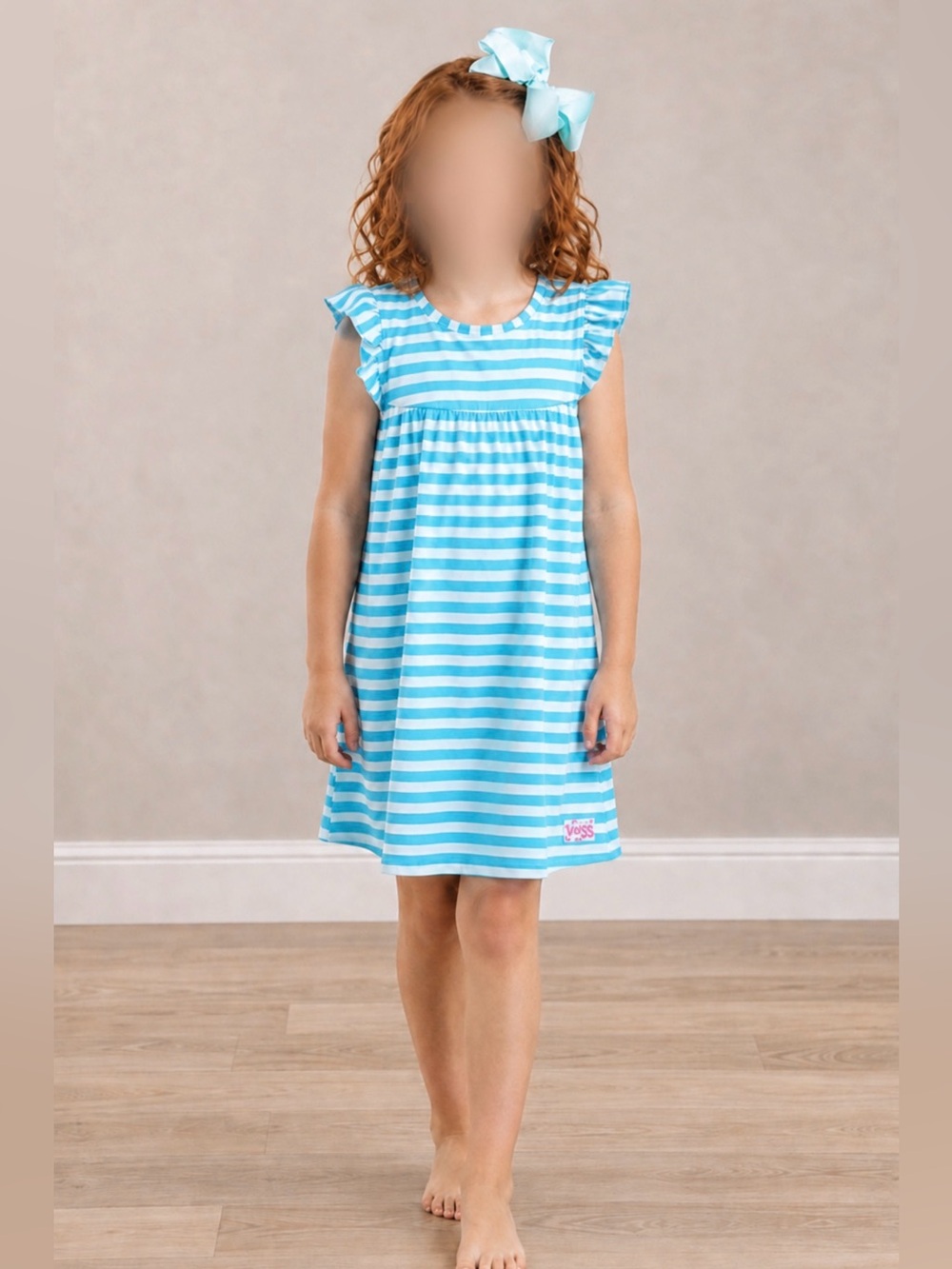 Ruffle Girl Robin’s Egg Blue Stripe Pearl Dress